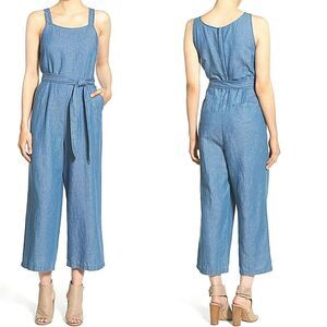 Madewell  Sz 0 Muralist Jumpsuit Chambray Cropped Wide Leg Lagenlook No Belt